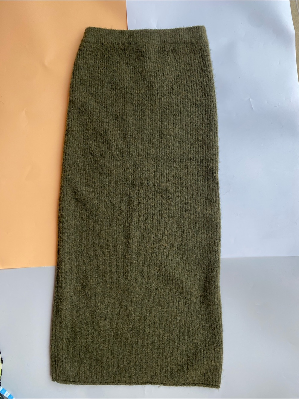 Line & Dot Olive Knit Midi Pencil Skirt